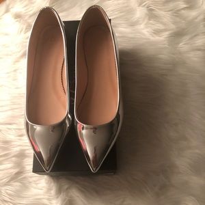 NIB J Crew Silver Metallic Pointy Toe Flats